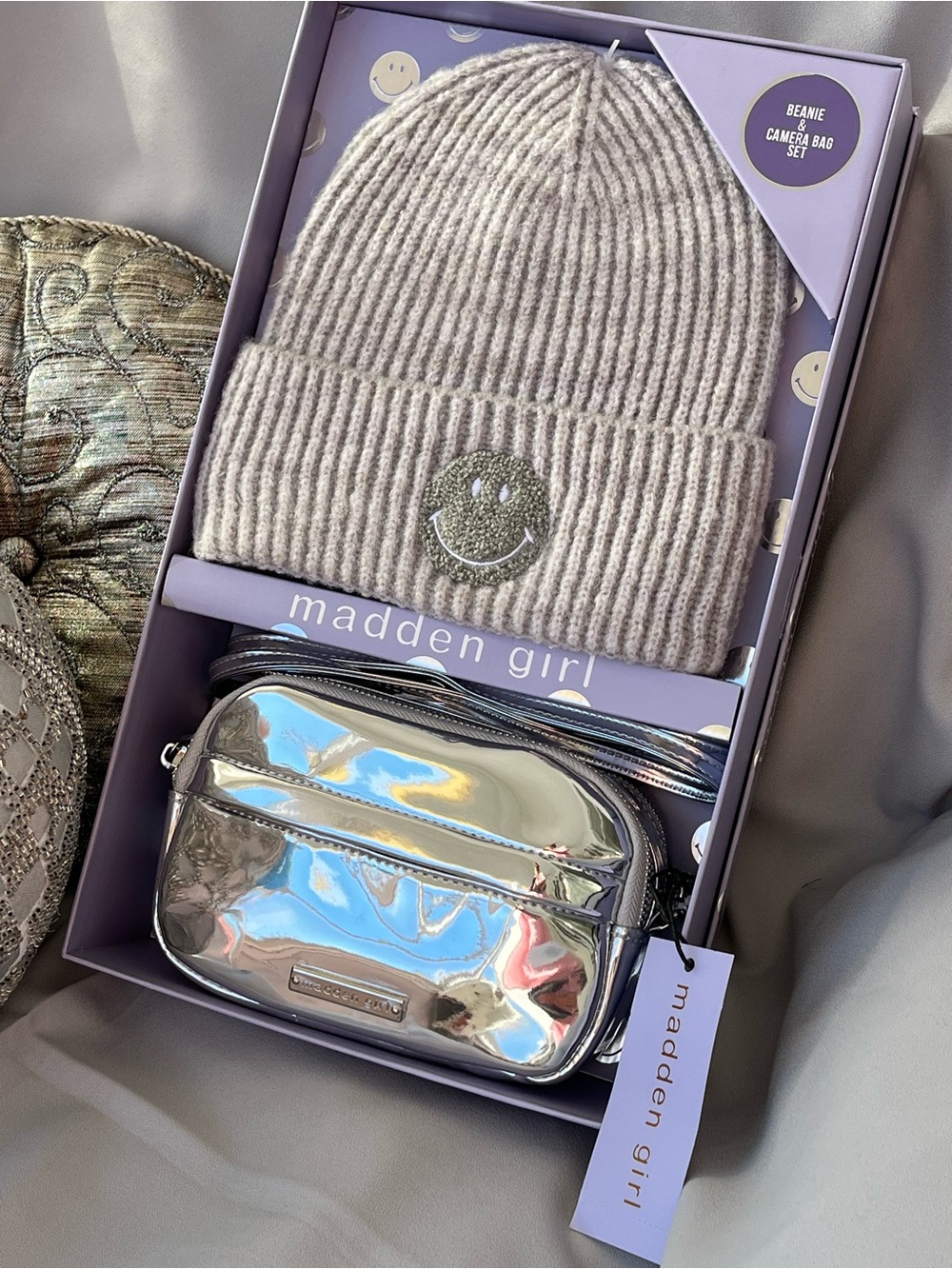Madden Girl Silver Chrome Camera Bag Set, NWT